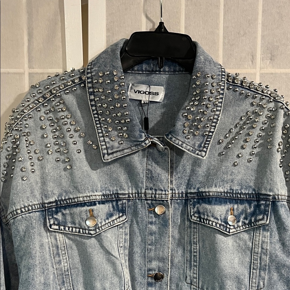 Vigoss Blue Denim Jacket with Crystal & Silver Studs